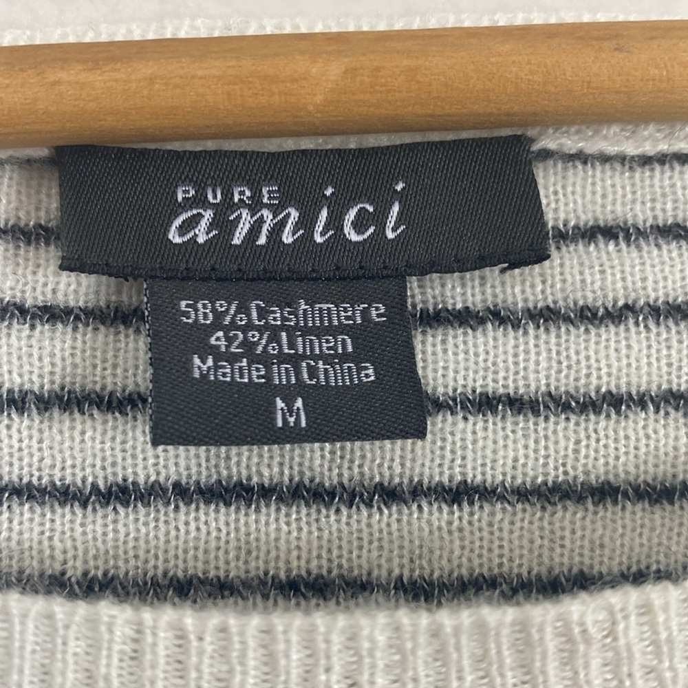 Pure Amici Cashmere and Linen blend Striped 3/4 Sleeve Sweater Top size M - Picture 6 of 7